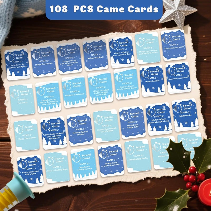 MLOLM Winter 5 Second Game Cards 108 Christmas Winter 5 Second Rule Game Cards with 5 Second Hourglass -Fun Travel Game Night Think Fast Shout Out Answers - Image 4